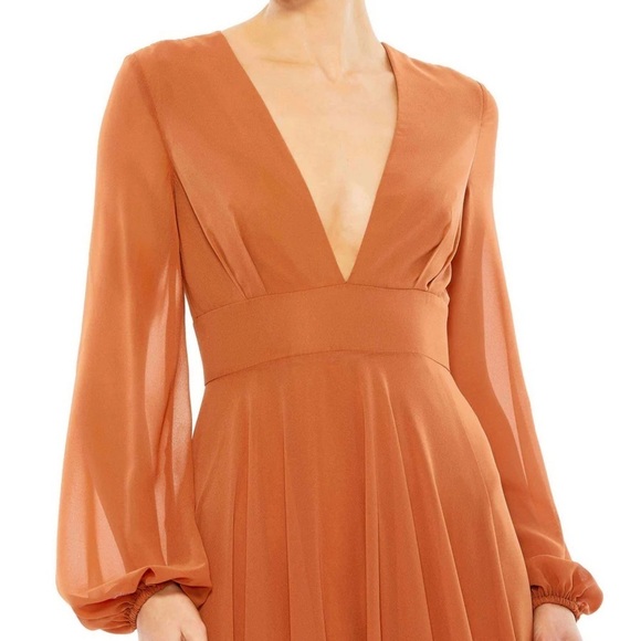 Mac Duggal 55682 V-NECK ILLUSION LONG SLEEVE CHIFFON GOWN - Picture 3 of 7